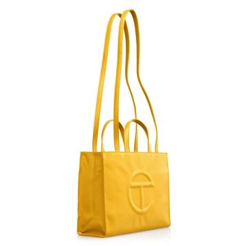 Yellow Telfar Bag, Yellow Telfar, Telfar Bags, Red Crossbody, Cotton Drawstring Bags, Small Tote Bag, Logo A, Shopper Tote, Survival Kit