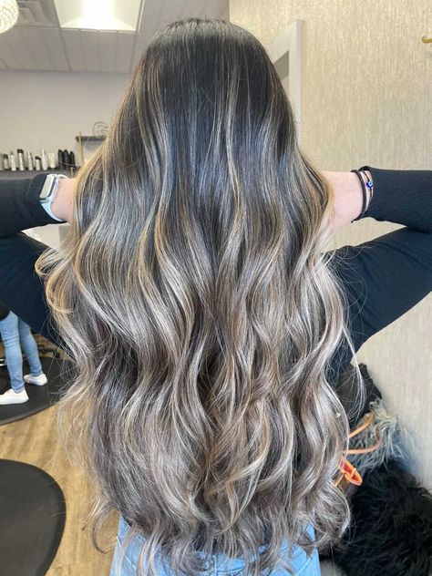 Foilyage Hair, Getting Hair Done, Long Dark Brown Hair, Hair Done, Dark Brown Hair, Hairstyle Ideas, Hair Inspo, Brown Hair, Dark Brown