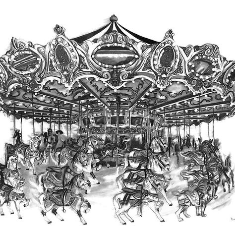 Carousel Drawing | Merry Go Round Art Print Carousel Drawing, Office Decor Black And White, Office Decor Black, Round Pen, Decor Black And White, Modern Art Printables, Round Art, Download Wall Art, Black And White Art