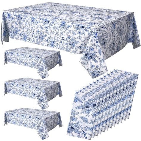 PRICES MAY VARY. Suitable Size: the size of each blue flower party tablecloth is approximately 54 x 108 inches/137 x 274 centimeters, suitable for an 8 foot long table; It is large enough, and the beautiful retro flower pattern design looks elegant and simple, which can help beautify any dining table landscape; This is an ideal home dining table decoration, suitable for various dining table scenarios Quality Material: our floral plastic table cloths are made of quality thick plastic materials, w Table Landscape, Holiday Dining Table, Blue Bridal Shower, Party Table Cloth, Plastic Table, Fiesta Baby Shower, Flower Pattern Design, Floral Tablecloth, Holiday Dining