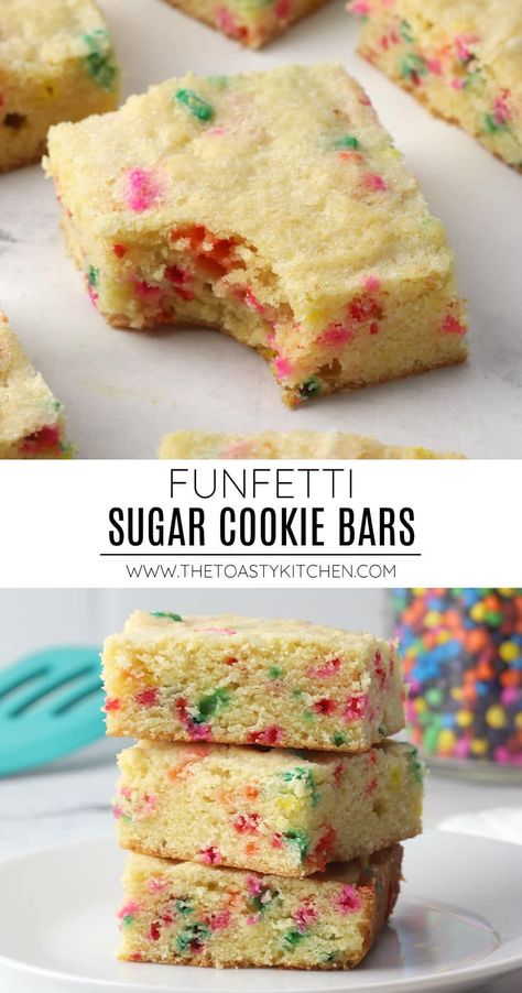 Funfetti Sugar Cookie Bars, Funfetti Dessert Recipes, Sugar Cookie Bars Recipe, Sugar Cookie Bar Recipe, Soft Sugar Cookie, Finger Food Desserts, Finger Desserts, Soft Sugar Cookie Recipe, Sugar Cookie Mix