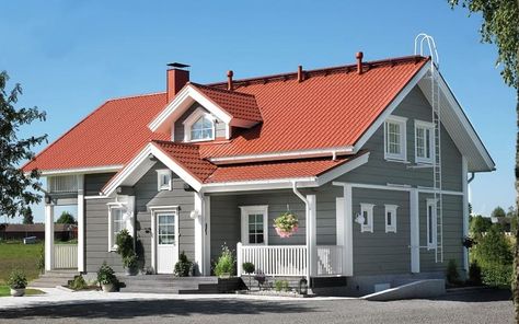 7 Exterior Paint Colors for a House With a Red Roof Red Roof House Colors, Terracotta Roof House, Red Roof House, Roof Tops, Gray House, Roof House, Exterior House Paint Color Combinations, Exterior House Color, Pintura Exterior