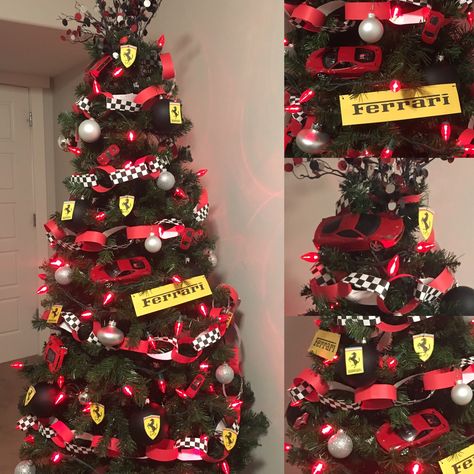 Car Themed Christmas Tree, Ferrari Christmas, Cars Christmas Tree, F1 Room, F1 Christmas, Theme Christmas Tree, Car Christmas Tree, Preppy Gifts, Nightmare Before Christmas Halloween