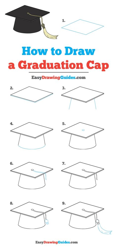 Learn How to Draw a Graduation Cap: Easy Step-by-Step Drawing Tutorial for Kids and Beginners. #GraduationCap #DrawingTutorial #EasyDrawing See the full tutorial at https://easydrawingguides.com/how-to-draw-graduation-cap/. Graduation Cap Drawing, Experience Drawing, Graduation Drawing, Cap Drawing, Easy Drawing Guides, Graduation Cards Handmade, Graduation Art, Drawing Guides, Drawing Tutorials For Kids