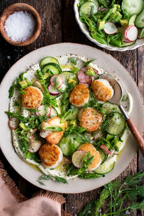 Seared Scallop Salad, Entree Ideas Dinner, Scallop Salad Recipes, Scallop Meals, Summer Scallops, Scallop Salad, Scallop Recipe, Scallops Salad, The Original Dish