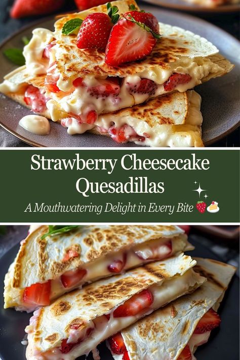 Get ready to fall in love with dessert all over again with our strawberry cheesecake quesadillas recipe. It's a unique twist on a classic favorite that's sure to impress! 🍓😋 #DessertAdventure #UniqueTreats #FlavorFusion #DessertInnovation #SweetSensations Unique Easy Desserts, Dessert Quesadilla Recipes, Unique Cheesecake Recipes, Unique Appetizers, Fast Dessert Recipes, Fast Desserts, Strawberry Breakfast, Easy Dessert Recipes Quick, Fruity Desserts