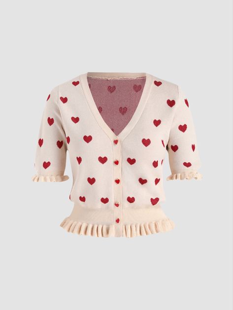 Heart shirt Coffee Date Outfits, Colorful Wardrobe, Metallic Shorts, Retro Mode, Looks Street Style, Boutique Tops, Short Sleeve Cardigan, Cozy Outfit, Heart Pattern