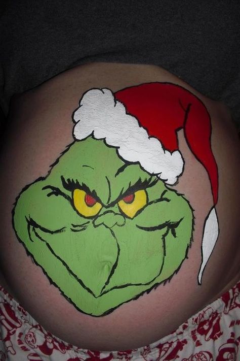 The Grinch - Belly Painting #4 12-1-11 Belly Painting Pregnant Christmas, Bump Painting Ideas, Thanksgiving Belly Painting Pregnant, Christmas Belly Painting Pregnant, Bump Painting, Der Grinch, Pregnant Belly Painting, The Grinch, Belly Art