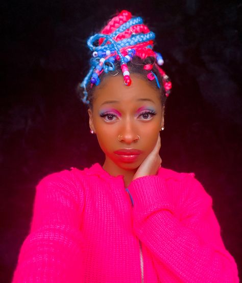 Pink | Blue | Box Braids | Hair | Braids | Hairstyles Aesthetic Boujee, Blue Box Braids, Blue And Pink Hair, Knotless Box Braids, Afro Braids, Braids Hair, Hair Braids, Box Braids Hairstyles, Braids Hairstyles