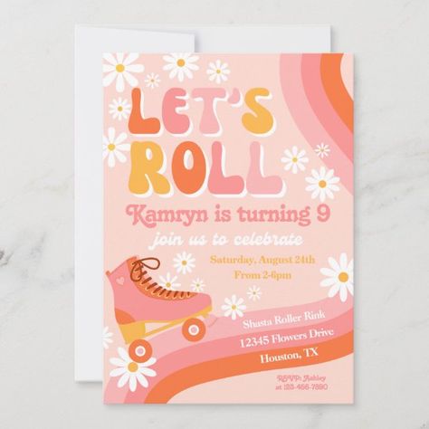 Roller Skate Birthday Invitation | Retro Skate Roller Skate Invitations, Roller Skating Party Invitations, Roller Skating Birthday Invitations, Roller Skate Birthday Party, Roller Skate Birthday, Skate Birthday, Skating Party, Skate Party, Retro Birthday