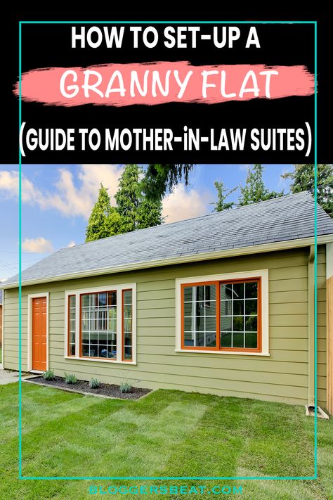 Granny flats (AKA mother-in-law suites) can really increase the value of a home. If you are considering an in-law suite or if you are planning to move an aging parent into your home, check out these important considerations. #in-law #suites #guestroom #bedrooms #dwellings #design Mother In Law Cottage Guest Suite, House Plans With Two In Law Suites, Backyard Mother In Law Cottage, Granny Flat Barndominium, Granny Flat Decorating Ideas, Mother In Law Suites Ideas, Backyard In Law Suite, Small Mother In Law Suite Studio Apartment, Double In Law Suite