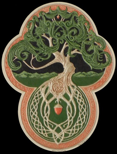 Celtic Tree of Life - Small Smaller version of my signature work.  The Tree contains the 7 Celtic life forms, Plant, Insect, Fish, Reptile, Bird, Beast and Man. The lower half represents the potential and code for life that in pasted from generation to generation, while the top half reveals the current manifestation of that life. castpaper.com/trees-c-6/celtic-tree-of-life-small-p-19.html Boom Kunst, Arte Viking, Oak Tree Tattoo, Symbole Viking, Tree Of Life Tattoo, Celtic Mythology, Celtic Tree Of Life, Celtic Knotwork, Celtic Tree