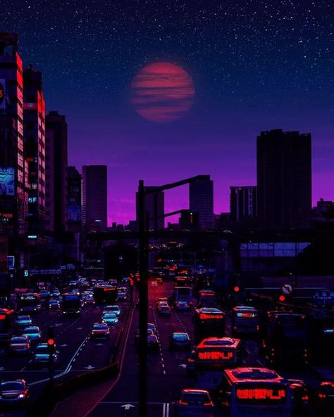 NEON ART 1984 on Instagram: "NIGHT LIGHTS🌃🌌 . . 📸Artist: @neonart1984 . . Follow: @neonart1984 . Available on @mipic_app and @society6 . . . #nostalgia #synthwaveart #synthwave #chillwave#aesthetic #aestheticart #synthwaveaesthetic#vaporwave #vaporwaveaesthetic #neonpink#retrowave #retro #aestheticart #city #cool #art#pink #purple #moon #blue #society6 #cyberpunk" Synthwave Art, Dark Blue Purple, Vaporwave Aesthetic, Neon Art, Large Canvas Prints, Purple Aesthetic, Anime Background, Big Canvas Art, Blue Dark