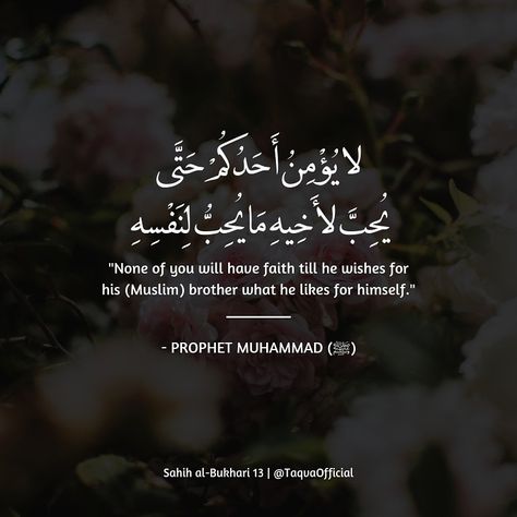 Narrated Anas:  The #Prophet (ﷺ) said, "None of you will have #faith till he #wishes for his (#Muslim) #brother what he #likes for himself." [Sahih al-#Bukhari 13] . . #islam #thisisislam #islamicteachings #islamicquotes #hadith #hadithoftheday #quoteoftheday #instagood #morals #morality #prophetmuhammad #prophetmuhammadﷺ #hadees #hadeeth #muslimreminder #goodwishes #wellwishes #wellwisher #ummah #akhi #ukhti #sunnah #taqva Hajj Wishes, Hadith Of The Day, Love In Islam, Allah Love, Islamic Teachings, Learn Islam, Islam Quran, Islamic Inspirational Quotes, Prophet Muhammad