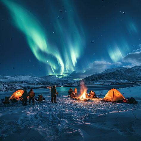 Aurora Camping Night: Campers gather around a warm fire under the mesmerizing aurora borealis in a snow-covered landscape. #aurora #camping #night #winter #fire #aiart #aiphoto #stockcake ⬇️ Download and 📝 Prompt 👉 https://ayr.app/l/TAVP Fire At Night, Winter Fire, Aurora Borealis, Outdoor Camping, Terms Of Service, How To Take Photos, Free Photos, Royalty Free Images, Free Stock Photos