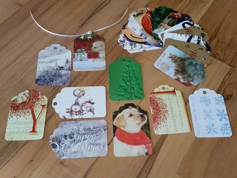 11 Sweet Ways to Reuse Old Christmas Cards | Hometalk Old Christmas Cards, Hello Gift, Garden Diy Ideas, Recycled Cards, Old Cards, Snowflake Cards, Storing Craft Supplies, Christmas Card Crafts, Old Christmas