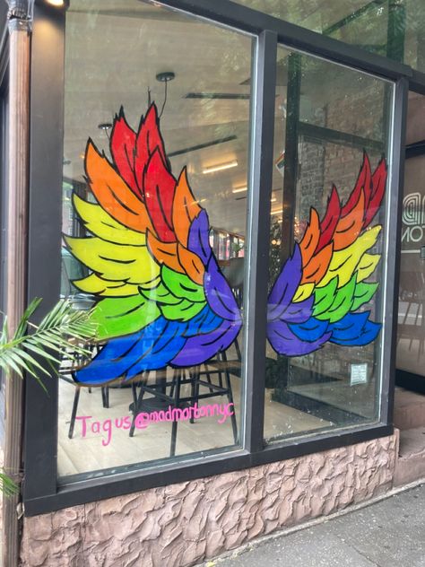 Pride Window Painting, Pride Window Display, Window Mural, Window Drawing, Mural Ideas, Rainbow Shop, West Village, Window Painting, Window Vinyl