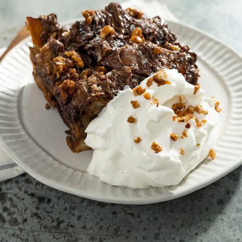 Chocolate-Hazelnut Bread Pudding Recipe - Magnolia Magnolia Bread Pudding, Chocolate Hazelnut Bread, Hazelnut Bread, Joanna Gaines Recipes, Chocolate Bread Pudding, Magnolia Table, Bread Pudding Recipe, Chocolate Bread, Chocolate Hazelnut Spread