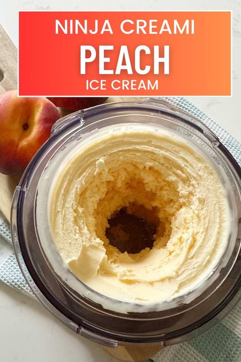 How to make homemade peach ice cream in your Ninja Creami. Peach ice cream made with fresh juicy peaches, cream and milk. Ninja Creamy Peach Ice Cream, Creami Peach Ice Cream, Ninja Creami Fresh Peach Ice Cream Recipes, Peaches And Cream Ninja Creami, Peach Ninja Creami Recipe, Peach Ninja Creami, Cuisinart Peach Ice Cream, Peach Ice Cream Ninja Creami, Peach Ice Cream Homemade