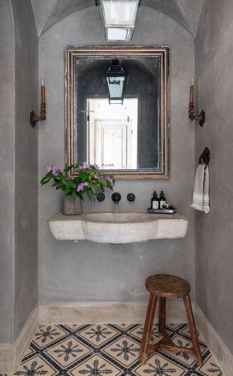 Walker Zanger Tile, Island Countertops, Powder Room Design, Powder Rooms, Luxe Interiors, Powder Bath, Interiors Design, Plaster Walls, Guest Bathroom