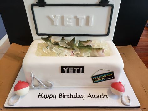 Yeti Cooler Cake, Yeti Cake, Cooler Cake, 55 Birthday, Fishing Themed Birthday Party, Custom Yeti, Yeti Cooler, 55th Birthday, Bday Cake