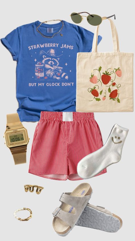 Summer outfit inspo #grandadstyle #oversizedtshirt #cowgirlaesthetic #westernaesthetic #comfortcolors #tropicalsummer #fruitaesthetic #strawberrygirl #retrostreetwear Grandpa Outfit, Disney Themed Outfits, Artsy Outfit, Earthy Outfits, Aesthetic Fits, Retro Streetwear, Estilo Preppy, Mode Chic, Themed Outfits