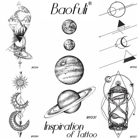 Planets Tattoo, Tattoo Space, Moon Sun Tattoo, Makeup Stickers, Planet Tattoos, Tattoo Transfers, Space Planets, Gold Face, Black Stickers