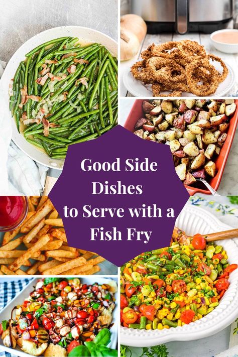 Good Side Dishes to Serve with a Fish Fry are a great way to serve a delicious meal for a dinner party! Here are 18 of the best side dishes you can serve! Fish Fry Sides Parties, Fried Fish Meals Sides, What To Serve At A Fish Fry, Fish Fry Dinner Sides, Fish Fry Party Ideas Food Appetizers, Sides That Go With Fish Fry, Fish Fry Ideas Parties, What To Eat With Fish Side Dishes, Flounder Side Dishes