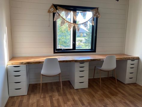 Double Gaming Desk, Duo Office Work Spaces, Double Corner Desk, Double Desk Built In, Double Desk Kids, Diy 2 Person Desk, 2 Person Desk Home Office, Ikea Double Desk, Two Person Desk Home Office