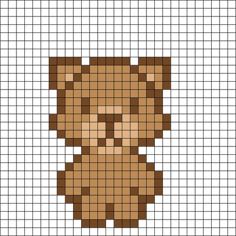 Milk And Mocha Pixel Art, Pixel Bear Art, Gloomy Bear Pixel Art Grid, Cute Bear Pixel Art, Perler Bead Bear Patterns, Teddy Bear Perler Bead Pattern, Perler Bead Ideas Anime, Bear Pixel Pattern, Bear Beading Patterns