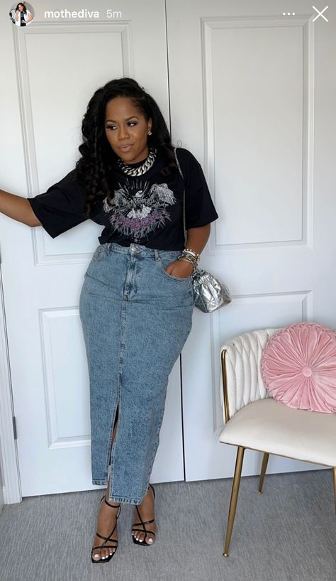 Denim Skirt Outfit Street Style, Denim Skirt Outfit Black Women, Church Outfits Black Women, Skirt Outfit Black Women, Denim Skirt Outfit, Outfits Black Women, Outfit Black Women, Outfit Street Style, Modest Wear