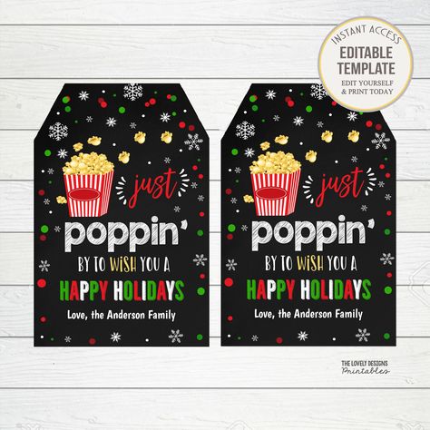 Holidays Popcorn Gift Tags, Secret Santa Office Staff Teacher Gift, Happy Holidays Tag, Popcorn Tin Holiday Printable, EDITABLE DOWNLOAD Popcorn Tags, Holiday Popcorn, Christmas Popcorn, Popcorn Tin, Merry Christmas Tags, Wild One Birthday Invitations, Popcorn Gift, Christmas Soap, Merry Christmas Love