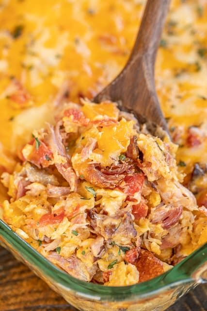 Pulled Pork King Ranch Casserole - a delicious twist on a classic Tex-Mex dish! This isn't fancy. It is just REALLY good!!! Pulled pork, cream of chicken soup, cream of mushroom soup, Cheez Whiz, Rotel tomatoes, hot sauce, Worcestershire sauce, tortilla chips, and shredded cheese. Can make in advance and refrigerate or freeze for later. Great for a potluck and tailgating! I never have any leftovers! #casserole #kingranch #texmex #freezermeal #pulledpork Pork Casserole Recipes, Pulled Pork Casserole, King Ranch Casserole, Pulled Pork Leftover Recipes, Cheez Whiz, Pork Casserole, Ranch Casserole, Pulled Pork Leftovers, Leftover Pork