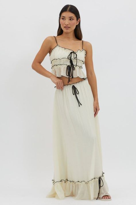 ARIA SET Strap Skirt, International Clothing, Maxi Rok, Sofia Richie, Vacation Wear, Elegant Skirt, Chiffon Skirt, Strap Tops, Clothing Size Chart