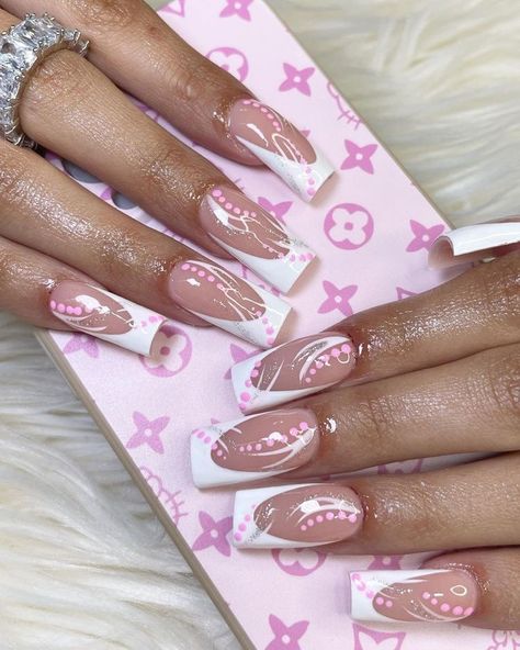 🍮 French Tip Nails With Design Y2k, 2004 Nails Design, 90 Nails The 90s Art Designs, Overlay Nails, Summer Board, Purple Acrylic Nails, Cute Acrylic Nail Designs, Short Square Acrylic Nails, Acrylic Nails Coffin Pink