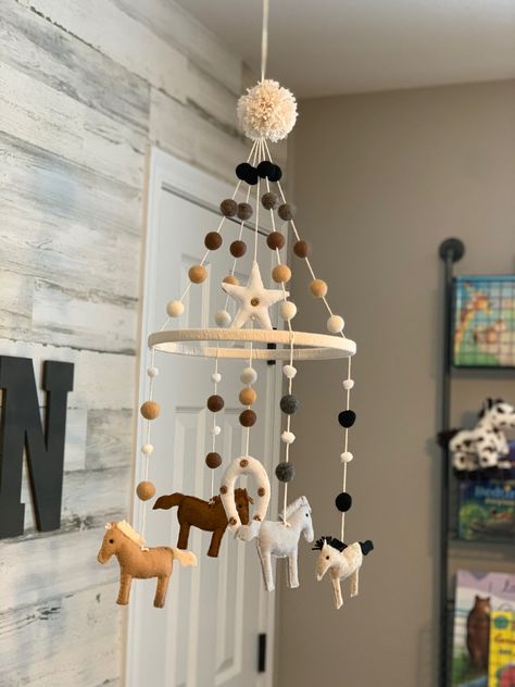 Horse themed mobile for above baby crib Horse Mobile, Baby Crib, Baby Cribs, Cribs, Horses, Cots