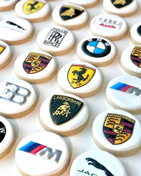 @eatyourcookie.co on Instagram: “🏎Car Logo cookies for a birthday boy from few weeks ago🏁 . . . #carlogo #carlogocookies #luxurycars #luxurycar  #bmwcookies #lamborghini…” Porsche Cookies, Lamborghini Birthday, Small Birthday Cakes, Car Cookies, Sugar Cookie Cakes, Cars Birthday Cake, Cars Theme Birthday Party, Trendy Baby Shower Ideas, Cars Birthday Parties