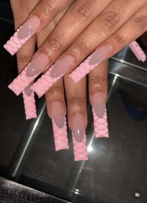 Long Acrylic Nails Croc Print, Tapered Square Nails Long, Pink Glitter Nail, Tapered Square Nails, Purple Spring, Long Acrylic Nail Designs, Pastel Lilac, Drip Nails, French Tip Acrylic Nails