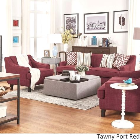 Burgundy Sofa Living Room, Maroon Couch, Burgundy Couch, Red Couch Living Room, Burgundy Sofas, Burgundy Living Room, 3 Piece Living Room Set, Room Styling, Trendy Living Rooms