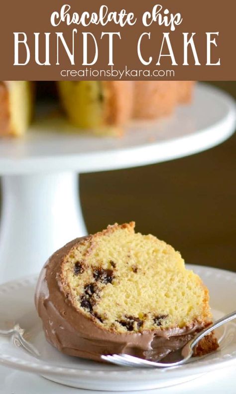 Recipe for Chocolate Chip Bundt Cake with Chocolate Frosting. This doctored up cake mix is easy to make, but oh so good! #chocolatechipcake #chocolatechipbundt #bundtcake #chocolatefrosting Gluten Free Bundt Cake, Diy Sweets, Chocolate Chip Bundt Cake, Tasty Sweets, Baking Treats, Cake Calories, Nothing Bundt, Nothing Bundt Cakes, Lemon Bundt Cake