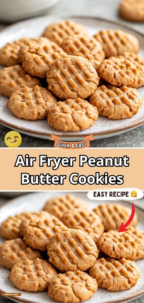 Enjoy a healthier version of your favorite treat with Air Fryer Peanut Butter Cookies. These cookies are quick to make, wonderfully crispy on the outside, and chewy on the inside, all with less oil thanks to the air fryer. #AirFryerCookies #PeanutButterCookies #HealthyBaking Quick Air Fryer Desserts, Bake Cookies In Air Fryer, Quick Peanut Butter Cookies, Air Fryer Peanut Butter Cookies, Peanut Butter Cake Mix Cookies, Air Fryer Cookies, Air Fryer Recipes Dessert, Chicken Cake, Peanut Cookies