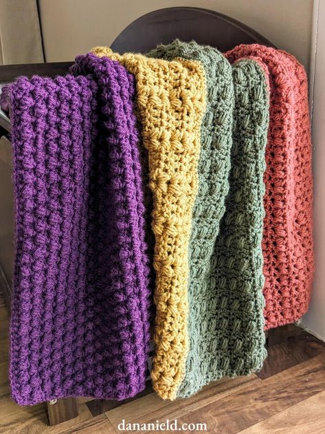 Puff Stitch Panel Crochet Baby Blanket | AllFreeCrochetAfghanPatterns.com Puff Stitches Crochet, Patchwork Afghan, Puff Stitch Crochet, Afghans Crochet, Stitches Crochet, Crochet Lovey, Crochet Stitches Guide, Easy Crochet Blanket, Crochet Quilt