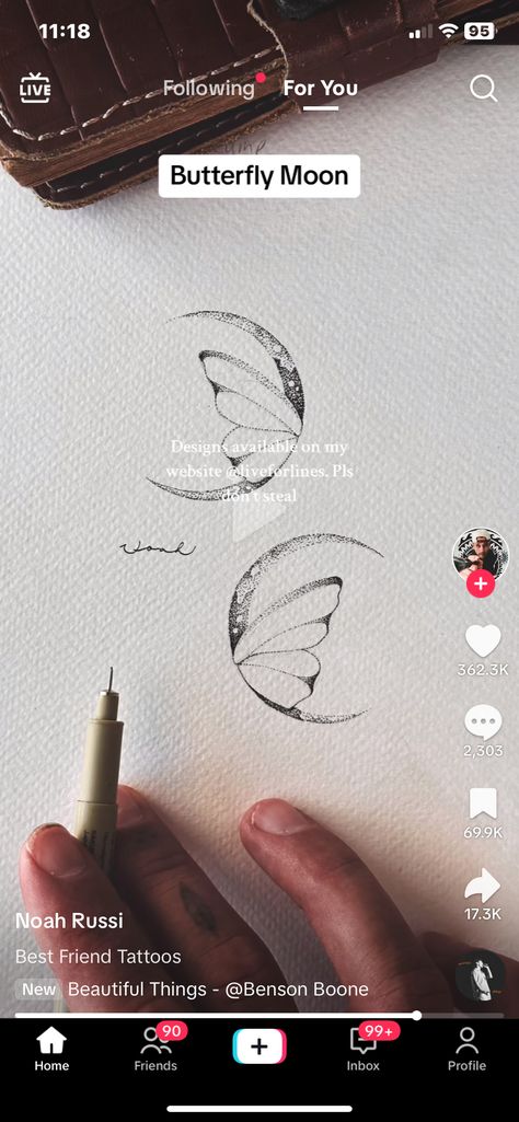 Matching Moon Tattoos Mom, Moon And Butterfly Tattoo Designs, Sun Moon Butterfly Tattoo, Double Moon Tattoo, Moon Best Friend Tattoos, Butterfly Friendship Tattoos, Matching Butterfly Tattoos Friends, Sun And Butterfly Tattoo, Moon And Butterfly Tattoo