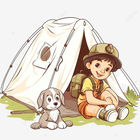 little boy scout and his pup resting in their camping tent travel backpack camping tent tourist pn Sleeping Tent, Camping Backpack, Cute Dragons, Kids Sleep, Boy Scouts, Summer Reading, Travel Backpack, Tent Camping, Graphic Resources