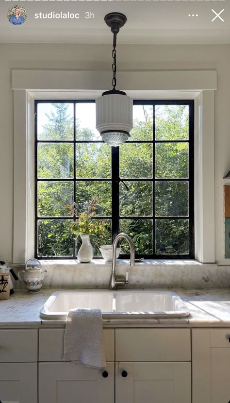 Casement Windows Kitchen, Window Above Kitchen Sink, Window Above Sink, Above Kitchen Sink, Window Over Sink, Kitchen Sink Window, Kitchen Window Design, Interior Window Trim, Charming Cottage