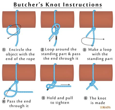 Butcher’s Knot | 101Knots How To Tie A Full Windsor Knot, Macrame Starting Knot, Knot Tying Practice Board, Timber Hitch Knot, Gathering Knot Macrame, Farmhouse Cooking, Diy Climbing Wall, Reef Knot, Best Knots