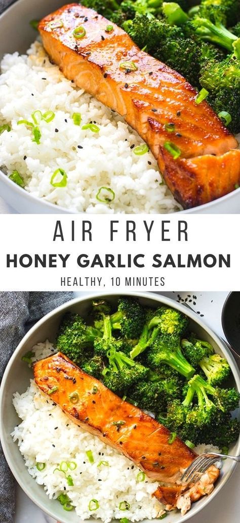 Salmon Broccoli, Honey Garlic Salmon, Garlic Salmon, Easy Healthy Meal Prep, Air Fryer Dinner Recipes, Air Fryer Recipes Easy, Air Fryer Recipes Healthy, Lost 100 Pounds, Health Dinner Recipes