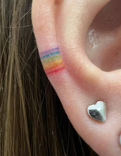 Rainbow Ear Tattoo, Rainbow Heart Tattoo, Chakra Painting, Cuff Tattoo, Pride Tattoo, Aesthetic Image, Rainbow Tattoos, Mom Tattoo, Gemini Tattoo