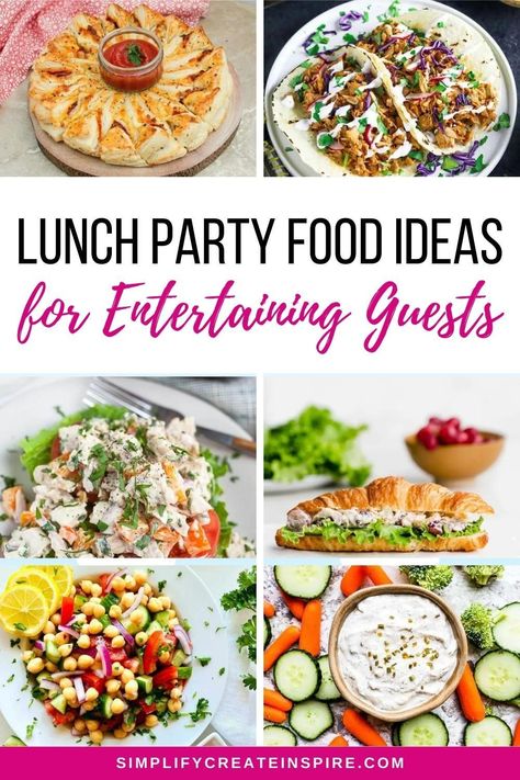 Lunch party food ideas and lunch ideas for entertaining. Luch party foods. Party food for lunch time. Shareable Lunch Ideas, Small Group Lunch Ideas, Office Lunch Buffet Ideas, Lunch Food Ideas For Party, Beautiful Lunch Ideas, House Guest Food Ideas, Lunch Ideas For Visitors, Easy Lunch Ideas For Party, Lunch Get Together Ideas Friends