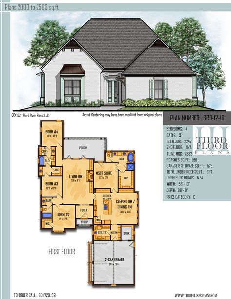 $700 House Plan 9 sets Acadian Cottage, Garage With Storage, Master Suite Bedroom, Bedroom Porch, Porch Flooring, Craftsman Style House Plans, Keeping Room, 3 Car Garage, Tub Shower